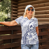 Hawaii Plumeria Lokelani Pikake Lei Women Polo Shirt Navy Blue Polynesian Tattoo LT9 - Polynesian Pride