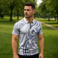 Hawaii Plumeria Lokelani Pikake Lei Zipper Polo Shirt Navy Blue Polynesian Tattoo LT9 - Polynesian Pride
