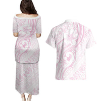 Hawaii Plumeria Lokelani Pikake Lei Couples Matching Puletasi and Hawaiian Shirt Poni Mama Polynesian Tattoo LT9 - Polynesian Pride