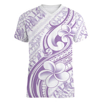 Hawaii Plumeria Lokelani Pikake Lei Women V-Neck T-Shirt Poni Polynesian Tattoo LT9 Female Purple - Polynesian Pride