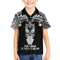 Personalised New Zealand Te Reo Maori Family Matching Long Sleeve Bodycon Dress and Hawaiian Shirt Kia Kaha Maori Language Week Black Style LT9 Son's Shirt Black - Polynesian Pride