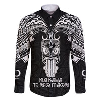 Personalised New Zealand Te Reo Maori Family Matching Off Shoulder Short Dress and Hawaiian Shirt Kia Kaha Maori Language Week Black Style LT9 Dad's Shirt - Long Sleeve Black - Polynesian Pride