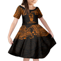 Personalised New Zealand Te Reo Maori Family Matching Off Shoulder Long Sleeve Dress and Hawaiian Shirt Kia Kaha Maori Language Week Gold Style LT9 Daughter's Dress Gold - Polynesian Pride