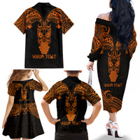 Personalised New Zealand Te Reo Maori Family Matching Off Shoulder Long Sleeve Dress and Hawaiian Shirt Kia Kaha Maori Language Week Gold Style LT9 - Polynesian Pride