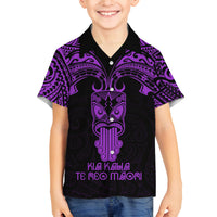 Personalised New Zealand Te Reo Maori Family Matching Tank Maxi Dress and Hawaiian Shirt Kia Kaha Maori Language Week Purple Style LT9 Son's Shirt Purple - Polynesian Pride