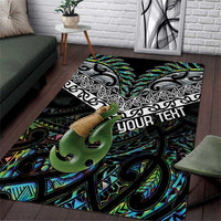 Personalised Maori Manaia Area Rug New Zealand Tribal Hei Matau Papua Shell LT9 Green - Polynesian Pride
