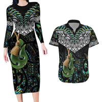 Personalised Maori Manaia Couples Matching Long Sleeve Bodycon Dress and Hawaiian Shirt New Zealand Tribal Hei Matau Papua Shell LT9 Green - Polynesian Pride