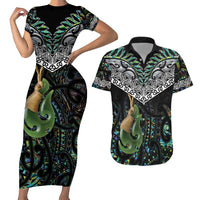 Personalised Maori Manaia Couples Matching Short Sleeve Bodycon Dress and Hawaiian Shirt New Zealand Tribal Hei Matau Papua Shell LT9 Green - Polynesian Pride