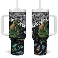 Personalised Maori Manaia Tumbler With Handle New Zealand Tribal Hei Matau Papua Shell LT9 One Size: 40 oz Green - Polynesian Pride