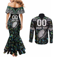 Custom New Zealand Couples Matching Mermaid Dress and Long Sleeve Button Shirt Maori Rugby Tattoo Papua Shell LT9 - Polynesian Pride