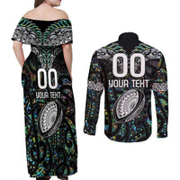 Custom New Zealand Couples Matching Off Shoulder Maxi Dress and Long Sleeve Button Shirt Maori Rugby Tattoo Papua Shell LT9 - Polynesian Pride
