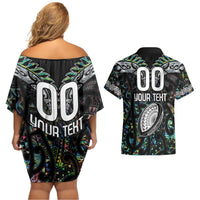 Custom New Zealand Couples Matching Off Shoulder Short Dress and Hawaiian Shirt Maori Rugby Tattoo Papua Shell LT9 - Polynesian Pride