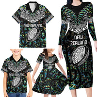 Custom New Zealand Family Matching Long Sleeve Bodycon Dress and Hawaiian Shirt Maori Rugby Tattoo Papua Shell LT9 - Polynesian Pride