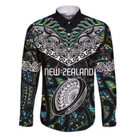 Custom New Zealand Family Matching Long Sleeve Bodycon Dress and Hawaiian Shirt Maori Rugby Tattoo Papua Shell LT9 Dad's Shirt - Long Sleeve Green - Polynesian Pride