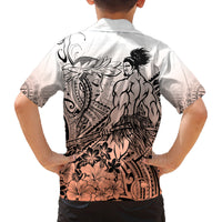 Beauty and The Warrior Polynesian Valentine Family Matching Off Shoulder Maxi Dress and Hawaiian Shirt Hibiscus FLowers Orange Style LT9 - Polynesian Pride