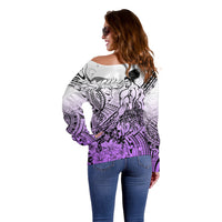 Beauty and The Warrior Polynesian Valentine Off Shoulder Sweater Hibiscus FLowers Purple Style LT9 - Polynesian Pride