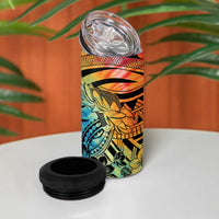 Beauty and The Warrior Polynesian Valentine 4 in 1 Can Cooler Tumbler Hibiscus FLowers Rainbow Style LT9 - Polynesian Pride