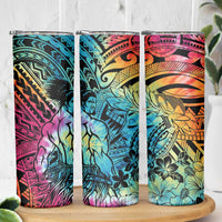 Beauty and The Warrior Polynesian Valentine Skinny Tumbler Hibiscus FLowers Rainbow Style LT9 - Polynesian Pride