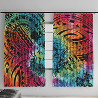 Beauty and The Warrior Polynesian Valentine Window Curtain Hibiscus FLowers Rainbow Style LT9 With Hooks Rainbow - Polynesian Pride