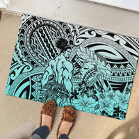 Beauty and The Warrior Polynesian Valentine Rubber Doormat Hibiscus FLowers Turquoise Style LT9 - Polynesian Pride