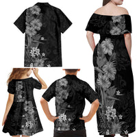 Hawaii Tropical Flowers Tribal Pattern Family Matching Off Shoulder Maxi Dress and Hawaiian Shirt Black Style LT9 - Polynesian Pride