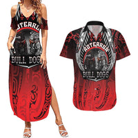 Aotearoa Bulldog Personalised Couples Matching Summer Maxi Dress and Hawaiian Shirt Maori Kowhaiwhai Motif LT9 Red - Polynesian Pride