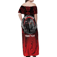 Aotearoa Bulldog Personalised Family Matching Off Shoulder Maxi Dress and Hawaiian Shirt Maori Kowhaiwhai Motif LT9 - Polynesian Pride