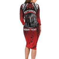Aotearoa Bulldog Personalised Long Sleeve Bodycon Dress Maori Kowhaiwhai Motif LT9 - Polynesian Pride