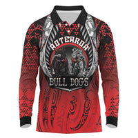 Aotearoa Bulldog Personalised Long Sleeve Polo Shirt Maori Kowhaiwhai Motif LT9 Red - Polynesian Pride