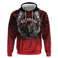 Aotearoa Bulldog Personalised Zip Hoodie Maori Kowhaiwhai Motif LT9 Pullover Hoodie Red - Polynesian Pride