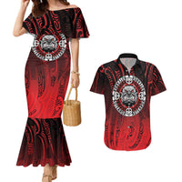 Aotearoa Bulldog Couples Matching Mermaid Dress and Hawaiian Shirt New Zealand Kowhaiwhai Tribal LT9 Red - Polynesian Pride