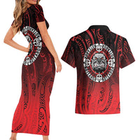Aotearoa Bulldog Couples Matching Short Sleeve Bodycon Dress and Hawaiian Shirt New Zealand Kowhaiwhai Tribal LT9 - Polynesian Pride