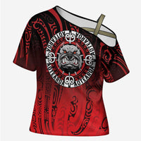 Aotearoa Bulldog Cross Shoulder Shirt New Zealand Kowhaiwhai Tribal LT9 Female Red - Polynesian Pride
