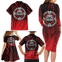 Aotearoa Bulldog Family Matching Long Sleeve Bodycon Dress and Hawaiian Shirt New Zealand Kowhaiwhai Tribal LT9 - Polynesian Pride