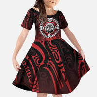 Aotearoa Bulldog Family Matching Off The Shoulder Long Sleeve Dress and Hawaiian Shirt New Zealand Kowhaiwhai Tribal LT9 Daughter's Dress Red - Polynesian Pride