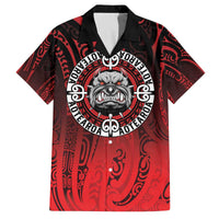 Aotearoa Bulldog Family Matching Off The Shoulder Long Sleeve Dress and Hawaiian Shirt New Zealand Kowhaiwhai Tribal LT9 Dad's Shirt - Short Sleeve Red - Polynesian Pride