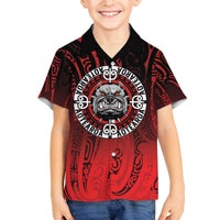 Aotearoa Bulldog Family Matching Off The Shoulder Long Sleeve Dress and Hawaiian Shirt New Zealand Kowhaiwhai Tribal LT9 Son's Shirt Red - Polynesian Pride