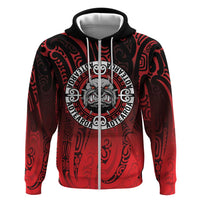 Aotearoa Bulldog Hoodie New Zealand Kowhaiwhai Tribal LT9 Zip Hoodie Red - Polynesian Pride