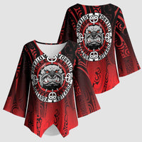 Aotearoa Bulldog Kimono Sleeve Blouse New Zealand Kowhaiwhai Tribal LT9 - Polynesian Pride