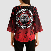 Aotearoa Bulldog Kimono Sleeve Blouse New Zealand Kowhaiwhai Tribal LT9 - Polynesian Pride