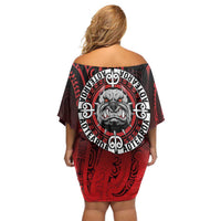Aotearoa Bulldog Off Shoulder Short Dress New Zealand Kowhaiwhai Tribal LT9 - Polynesian Pride