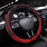Aotearoa Bulldog Steering Wheel Cover New Zealand Kowhaiwhai Tribal LT9 Universal Fit Red - Polynesian Pride