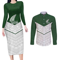 Custom New Zealand Maori Niho Taniwha Couples Matching Long Sleeve Bodycon Dress and Long Sleeve Button Shirt LT9 Green - Polynesian Pride