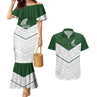 Custom New Zealand Maori Niho Taniwha Couples Matching Mermaid Dress and Hawaiian Shirt LT9 Green - Polynesian Pride