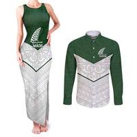 Custom New Zealand Maori Niho Taniwha Couples Matching Tank Maxi Dress and Long Sleeve Button Shirt LT9 Green - Polynesian Pride
