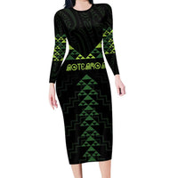 Custom New Zealand Maori Koru Koiri Motif Long Sleeve Bodycon Dress LT9 Long Dress Green - Polynesian Pride