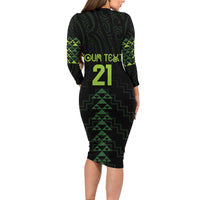 Custom New Zealand Maori Koru Koiri Motif Long Sleeve Bodycon Dress LT9 - Polynesian Pride