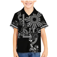Filipino Sun Tribal Tattoo Family Matching Mermaid Dress and Hawaiian Shirt Philippines Inspired Barong Simple Black LT9 Son's Shirt Black - Polynesian Pride