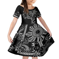 Filipino Sun Tribal Tattoo Family Matching Off The Shoulder Long Sleeve Dress and Hawaiian Shirt Philippines Inspired Barong Simple Black LT9 Daughter's Dress Black - Polynesian Pride