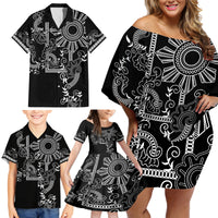 Filipino Sun Tribal Tattoo Family Matching Off Shoulder Short Dress and Hawaiian Shirt Philippines Inspired Barong Simple Black LT9 - Polynesian Pride